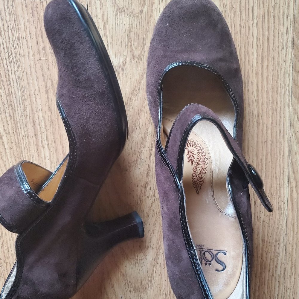 Sofft Shoes Womens Brown Suede Mary Jane Pump Heels Buckle - Size 9M